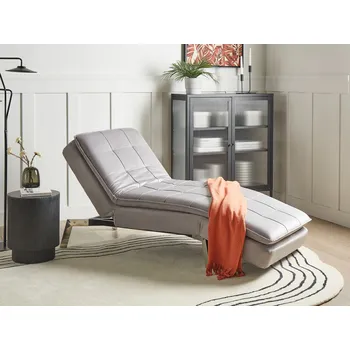 Křeslo Lenoška světle šedá polstrované sametové nastavitelné opěradlo Beliani