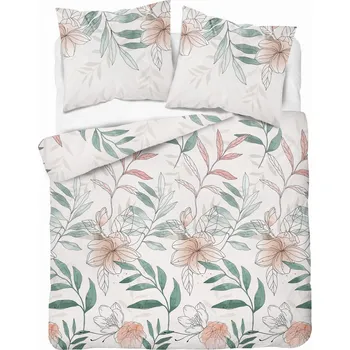Povlečení Povlečení 160x200 bílé zelené pudrové květy listy Home Satin