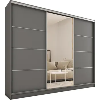 Šatní skříň Šatní skříň LITOLARIS 250 se zrcadlem, 4 šuplíky a 2 šatními tyčemi, grafit +možnost VÝNOSU + vyzvednutí ZDARMA