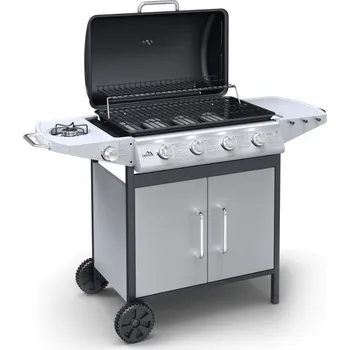 Zahradní gril Pojízdný zahradní gril s boční plotnou, nerez, 25 kg