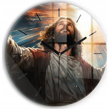 Hodiny Skleněné hodiny Sklo Nástěnné Tiché ručičky Kuchyně Grafika Ježíš a nebe