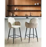 Sada 2 barových židlí světle béžová látkové čalounění sametové područky zaoblený sedák moderní retro styl kuchyně jídelna Beliani