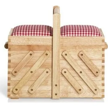 Organizér galanterie Kazeta - dřevěný košík na šicí potřeby s látkou, vel. M - světlý - PRYM