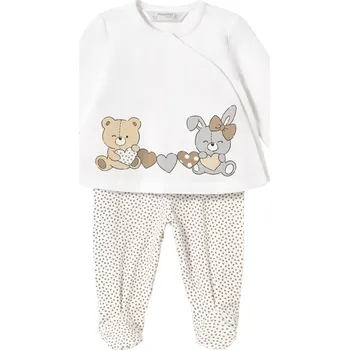 Kojenecký overall MAYORAL kojenecký set triko DR a polodupačky Zajíček a méďa bílá, béžová vel. 70 cm