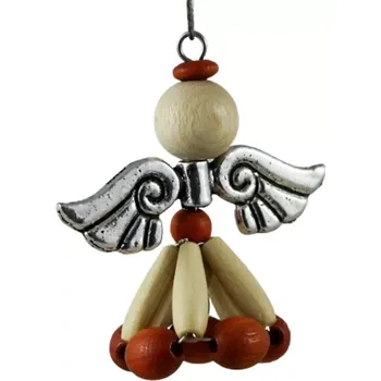 Vánoční ozdoba Anděl dřevěný v oranžové - starostříbrná křídla