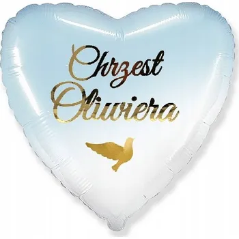 Balónek Balónek na křtiny SRDCE modré HOLUBICE + JMÉNO