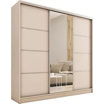 Šatní skříň Šatní skříň LITOLARIS 200 se zrcadlem, 4 šuplíky a 2 šatními tyčemi, béžová +možnost VÝNOSU + vyzvednutí ZDARMA