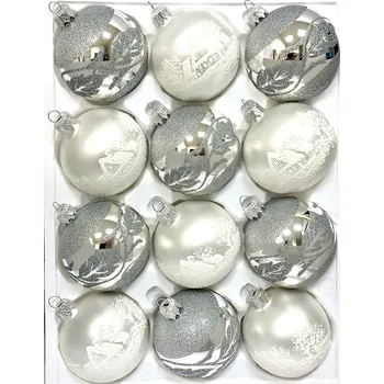 Vánoční ozdoba Irisa Noa – Stříbrná zimní elegance (7 cm) – sada 12 ks Velikost: 7 cm, Balení: 12ks, Barva: stříbrná
