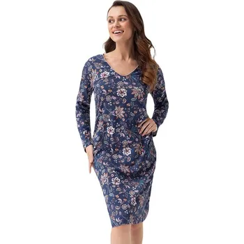 Dámská noční košile Dámská noční košile Orienta tmavě modrá s květy XL