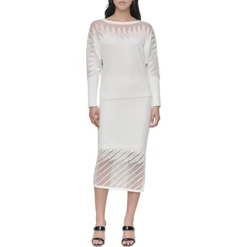 Dámský svetr SVETR DKNY L/S PATTERNED SHEER IVORY