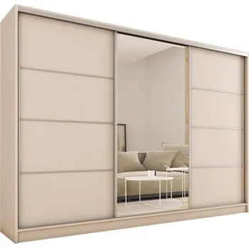 Šatní skříň Šatní skříň LITOLARIS 280 se zrcadlem, 4 šuplíky a 2 šatními tyčemi, béžová +možnost VÝNOSU + vyzvednutí ZDARMA