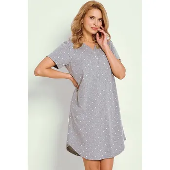 Dámská noční košile Noční košilka Meg šedá s bílými puntíky L