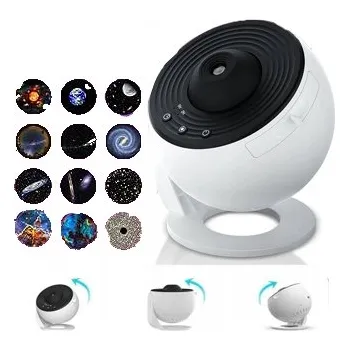 Lampička Projekční lampa s 12 galaktickými scénami, hvězdná obloha 360° rotující pro děti bílá