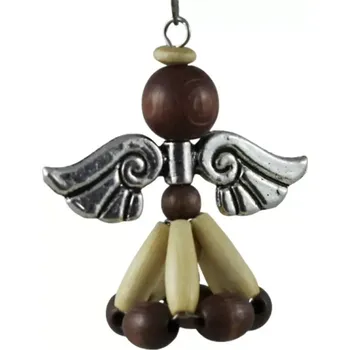 Vánoční ozdoba Anděl dřevěný cappuccino - starostříbrná křídla
