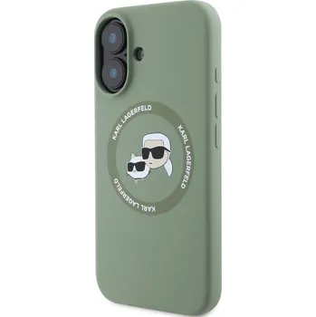 Karl Lagerfeld Liquid Silicone Karl and Choupette MagSafe Zadní Kryt pro iPhone 16 Kaki KLHMP16SSKCHTCA