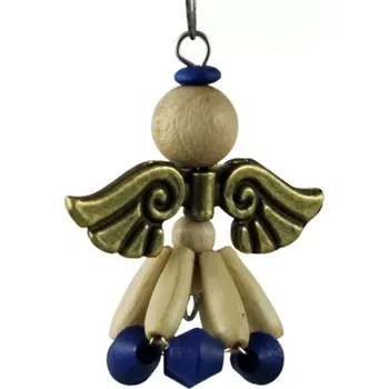 Vánoční ozdoba Anděl dřevěný v modré - starozlatá křídla