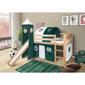 Dětská postel Dětská VYVÝŠENÁ postel se skluzavkou FOTBAL - PŘÍRODNÍ
