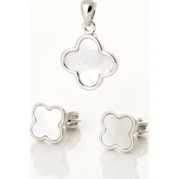 Souprava šperků Stříbrná souprava přívěšku a naušnic se čtyřlístky STRS0422F