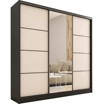 Šatní skříň Šatní skříň HARAZIA 180 se zrcadlem, 4 šuplíky a 2 šatními tyčemi, černá/béžová +možnost VÝNOSU + vyzvednutí ZDARMA
