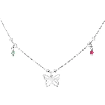 Náhrdelník Stříbrný náhrdelník s broušeným sklem - motýl - AP541-3419