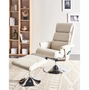 Křeslo Polohovací křeslo světle béžové s podnožkou Umělá kůže čalouněné kovový rám Vyhřívané masážní funkce Retro design Beliani