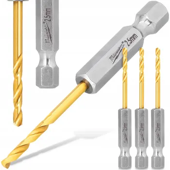 Vrták 3x VRTÁKY DO KOVU 2,5mm MILWAUKEE HSS-G Titanové Příklepové HEX SADA VRTÁKŮ