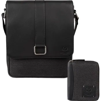 Paolo Peruzzi Dárková sada: Pánská peněženka a pánská kožená textilní taška přes rameno set Peruzzi 2; černá