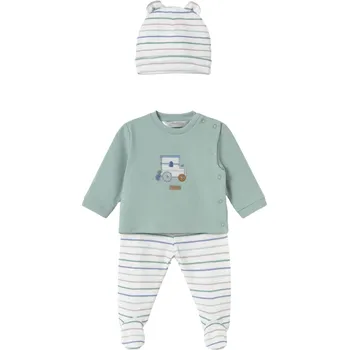 Kojenecký overall MAYORAL kojenecký set polodupačky, mikina a čepice Vláček mint, bílá vel. 55 cm