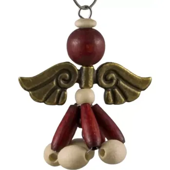 Vánoční ozdoba Anděl dřevěný perníčkový - starozlatá křídla