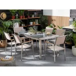 Zahradní jídelní souprava béžová s deskou ze šedé žuly, 6 sedadel, trojitý talíř 180 x 90 cm Beliani