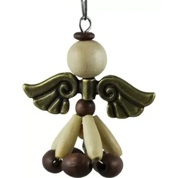 Vánoční ozdoba Anděl dřevěný cappuccino - starozlatá křídla