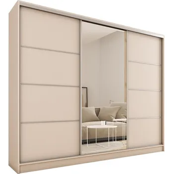 Šatní skříň Šatní skříň LITOLARIS 250 se zrcadlem, 4 šuplíky a 2 šatními tyčemi, béžová +možnost VÝNOSU + vyzvednutí ZDARMA