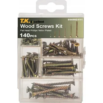 Vrták T.K.Excellent Sada vrutů do dřeva s plochou zápustnou hlavou a křížovou drážkou 140 ks