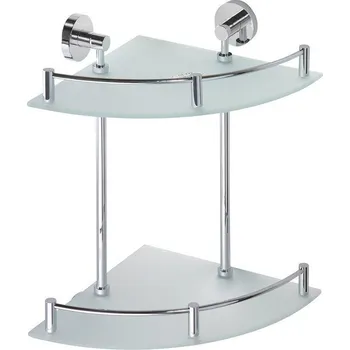 Koupelnový nábytek SAPHO X-ROUND E skleněná polička rohová dvojitá s hrazdou 280x355x380mm, chrom (XR604)