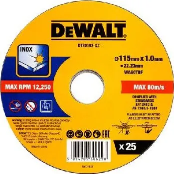 Příslušenství k nářadí DeWALT Příslušenství - Sada řezných kotoučů na nerezovou ocel 115x22,23 mm, 25 ks DT20593