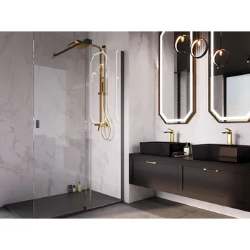 BESCO Walk-in sprchový kout VAYO BLACK, Barva rámu - Černá, Rozměr A - 140 cm, Rozměr C - 200 cm, Směr zavírání - Univerzální Levé / Pravé, Výplň - Čiré bezpečnostní sklo - 8 mm (BCVAYO140BC)