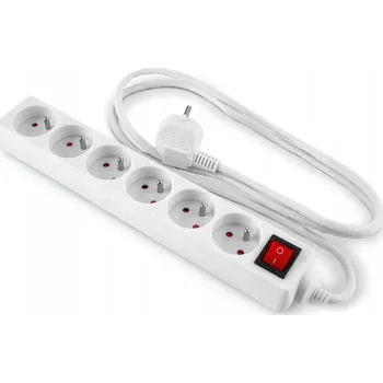 Napájecí kabel Zásuvková Lišta s vypínačem, 6 zásuvek, kabel 1m - Ineox LZW6-1