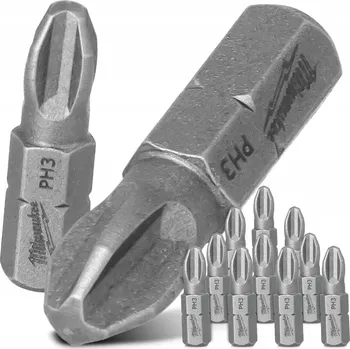 Bit 10x BIT MILWAUKEE Šroubovací bit PH3 25 mm Magnetický hrot Philips KRÁTKÝ