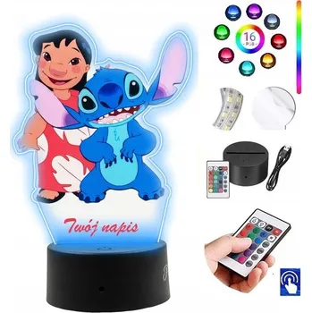 Lampička LAMPKA na SKLE Pohádka Lilo a Stitch Ohana 3D LED RGB + DÁLKOVÝ OVLADAČ 16 BAREV