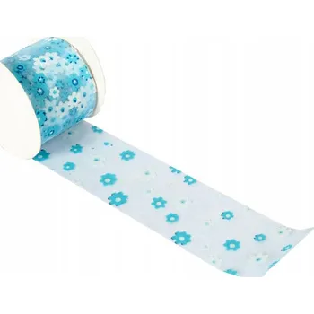 Stuha Modrá jarní stuha s květinami 5 cm pro dekoraci a balení dárků