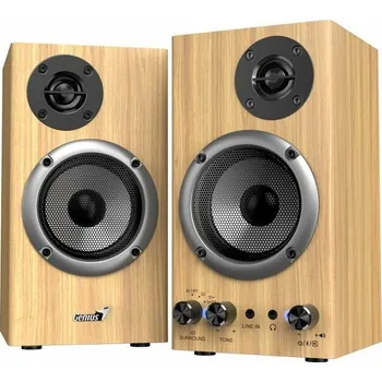 Audio Genius SP-HF520BT Reproduktory, 2.0, 20W, Bluetooth, 3,5mm jack, dřevěné, hnědé