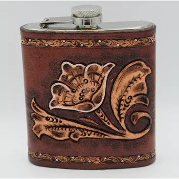 Placatka Nerezová placatka v kůži - arizona 1 (Originální ruční výrobek ze Slovácka)