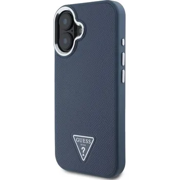 Pouzdro na mobilní telefon Guess PU Grained Triangle Logo Zadní Kryt pro iPhone 16 Blue GUHMP16SPGTSPSB