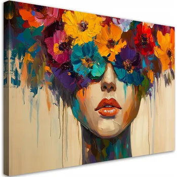 Obraz Obraz na plátně, Abstrakce Žena s květinami na hlavě 90x60