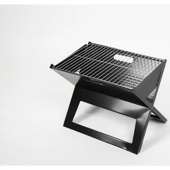 Gril na dřevěné uhlí skládací, černý nerez, grilovací plocha 42x27 cm