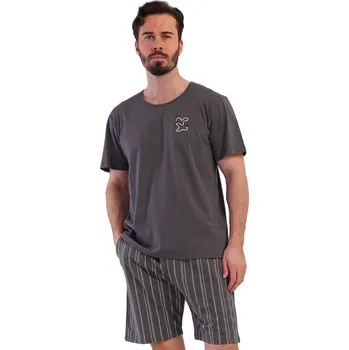 Pánské pyžamo Pánské pyžamo s krátkým rukávem a kraťasy, šedé pruhované - EMPATI 1P1910 šedá xl