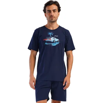 Pánské pyžamo Pánské pyžamo s krátkým rukávem a kraťasy, tmavě modré, s autem - Unlimited 1XL-4XL 1P1923 modrá 1xl