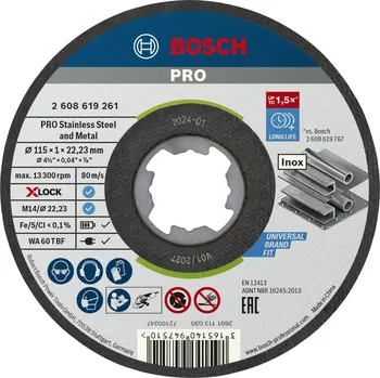 úhlová bruska Řezný kotouč Bosch PRO for Inox systému X-LOCK 115×1×22,23 mm