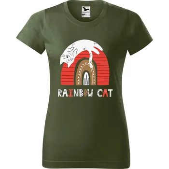 Dámské tričko s potiskem Rainbow cat Barva trička: Khaki - 09, Velikost: S