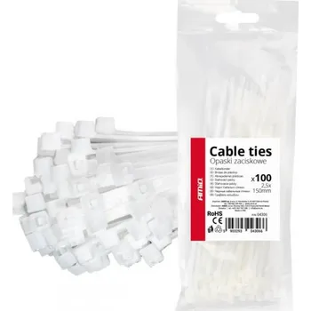 Organizace kabelů AMiO Bílé stahovací pásky 2,5×150mm 100 ks. AMIO-04306